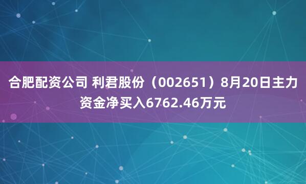 合肥配资公司 利君股份（002651）8月20日主力资金净买入6762.46万元
